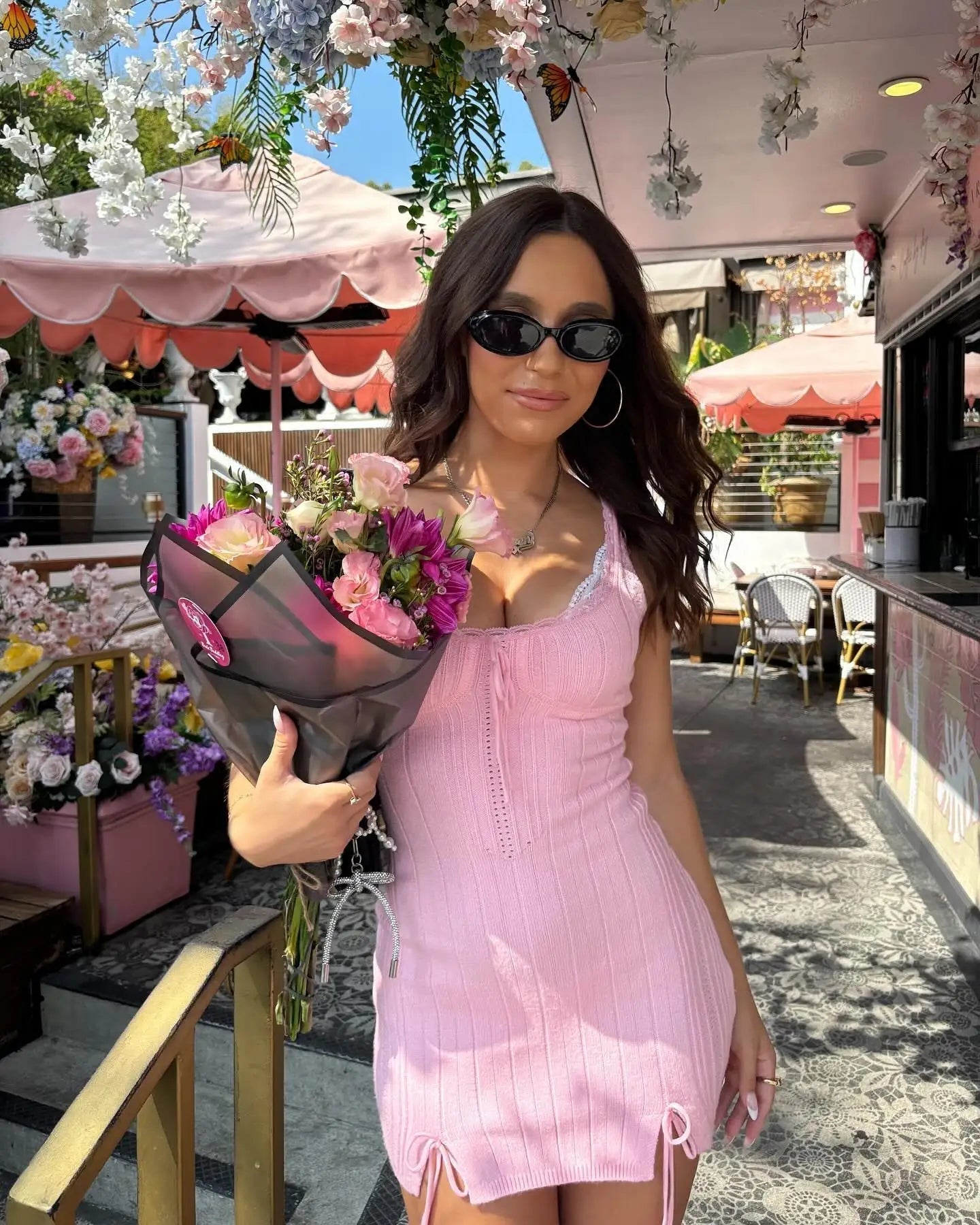 Aiertu  -  New Pink White Lace Patchwork Short Dress For Women's Clothing Ruffle Square Collar Vacation Beach Summer Knit Slip Dress Aiertu