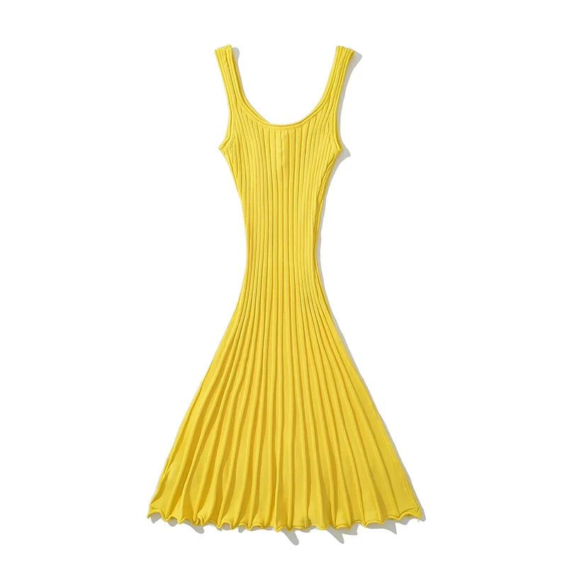 Aiertu  -  Sexy Women O Neck Sleeveless Pleated Knit Mini Dresses Summer Robe Aiertu
