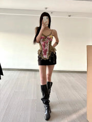 Aiertu  -  Vintage Lace Patchwork Streetwear Tanks Women Printing Slim Fit Bandage Camisole Summer Harajuku Sexy Y2k Aesthetic Tank Top Aiertu