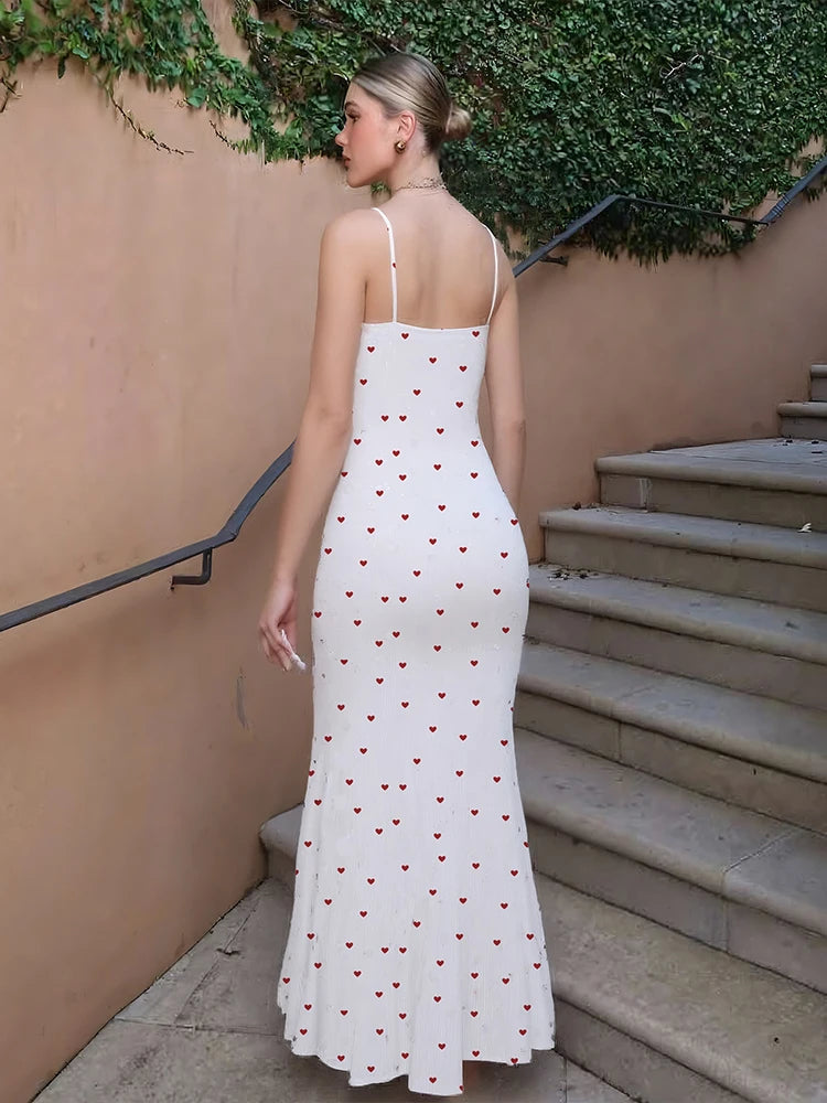 Aiertu  -  Elegant Heart Print Ribbed Maxi Dress Women Summer Y2K Trend Square Collar Backless Robe Daily Casual Fashion Outfits Aiertu