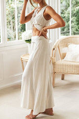 Aiertu  -  Fashion Street Solid Draw String V Neck Sleeveless Two Pieces Aiertu