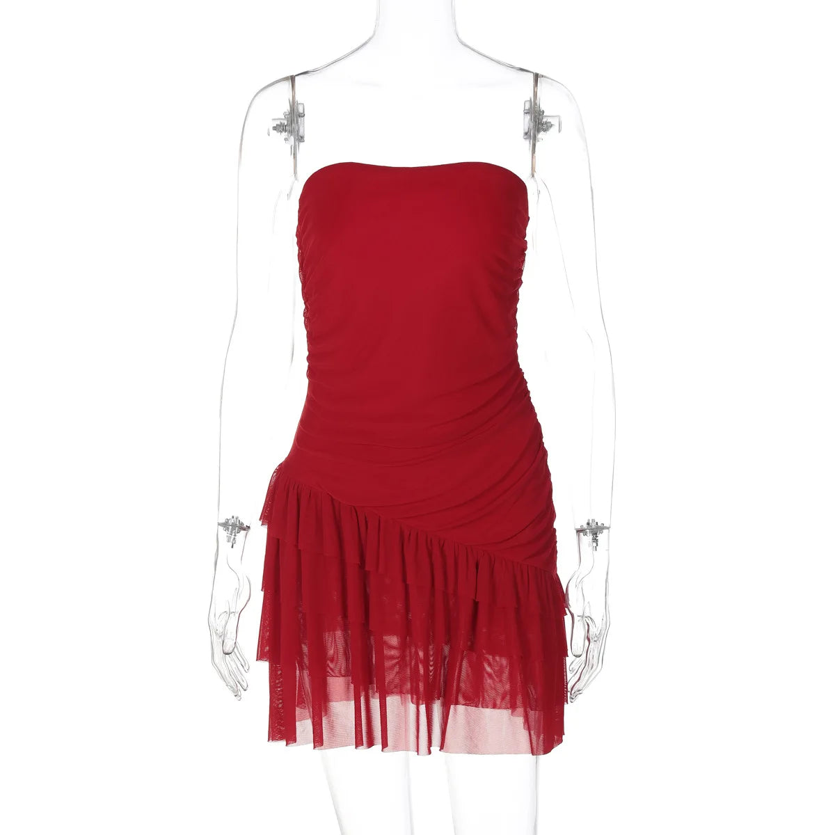 Aiertu  -  Woman Clothes Strapless Ruffles Short Wrap Dress Red Streetwear 2026 Summer Sleeveless Backless Ruched Party Night Club Dresses Aiertu