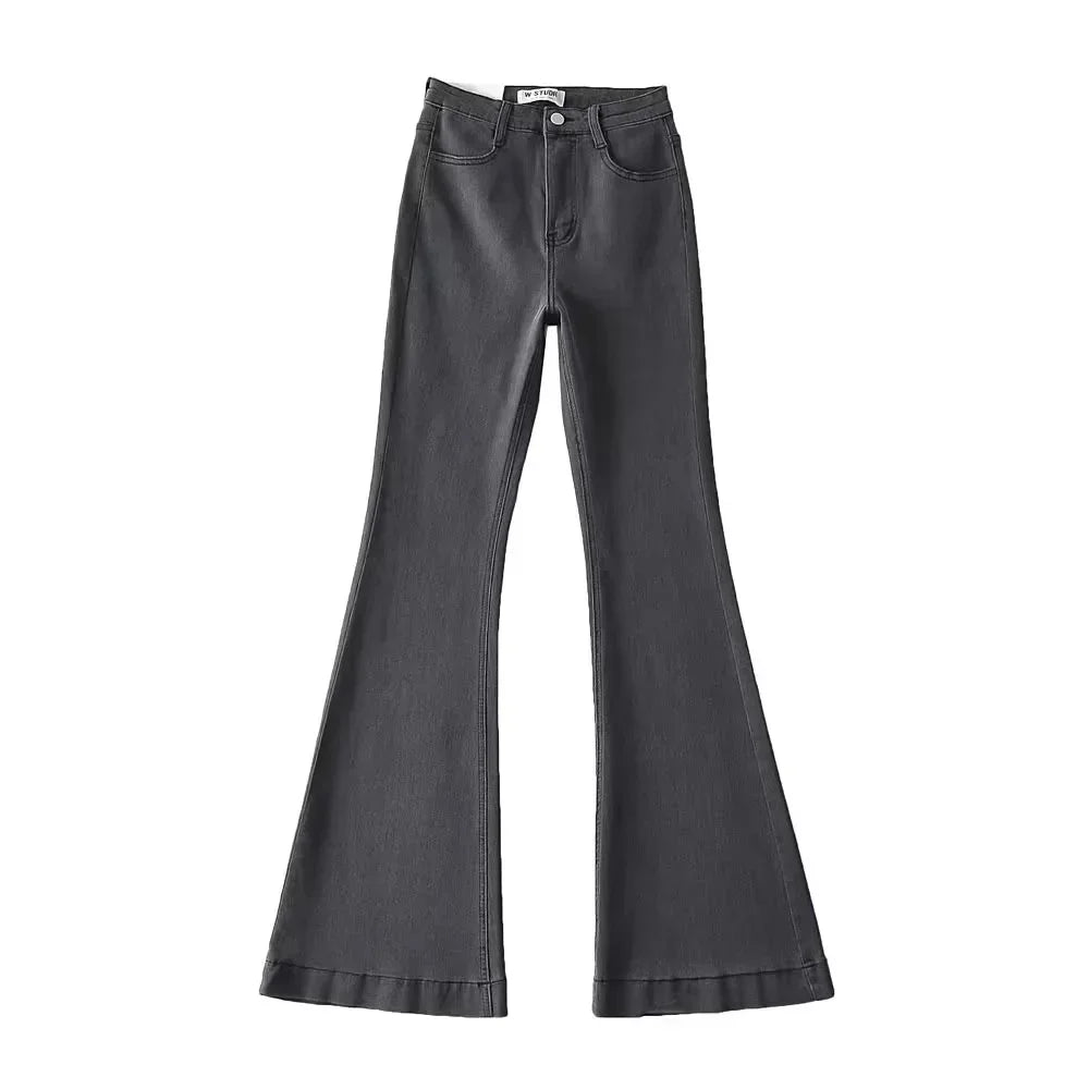 Aiertu  -  High Waist Denim Pants Women Solid Color Elastic Slim Fit Flare Pants For Hot Girl Denim Trousers Women Flare Jeans Streetwear Aiertu