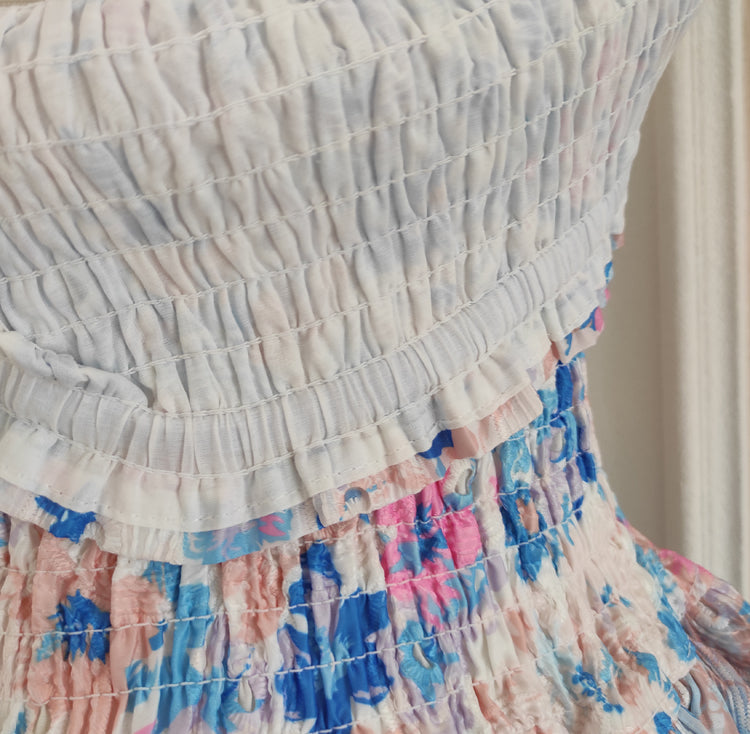 Aiertu  -  Summer Hollow Out Embroidery Cake Dress Women Sexy Beach Strapless Halter Stretch Cotton Spliced Layer Lace Trims Mini Vestidos Aiertu