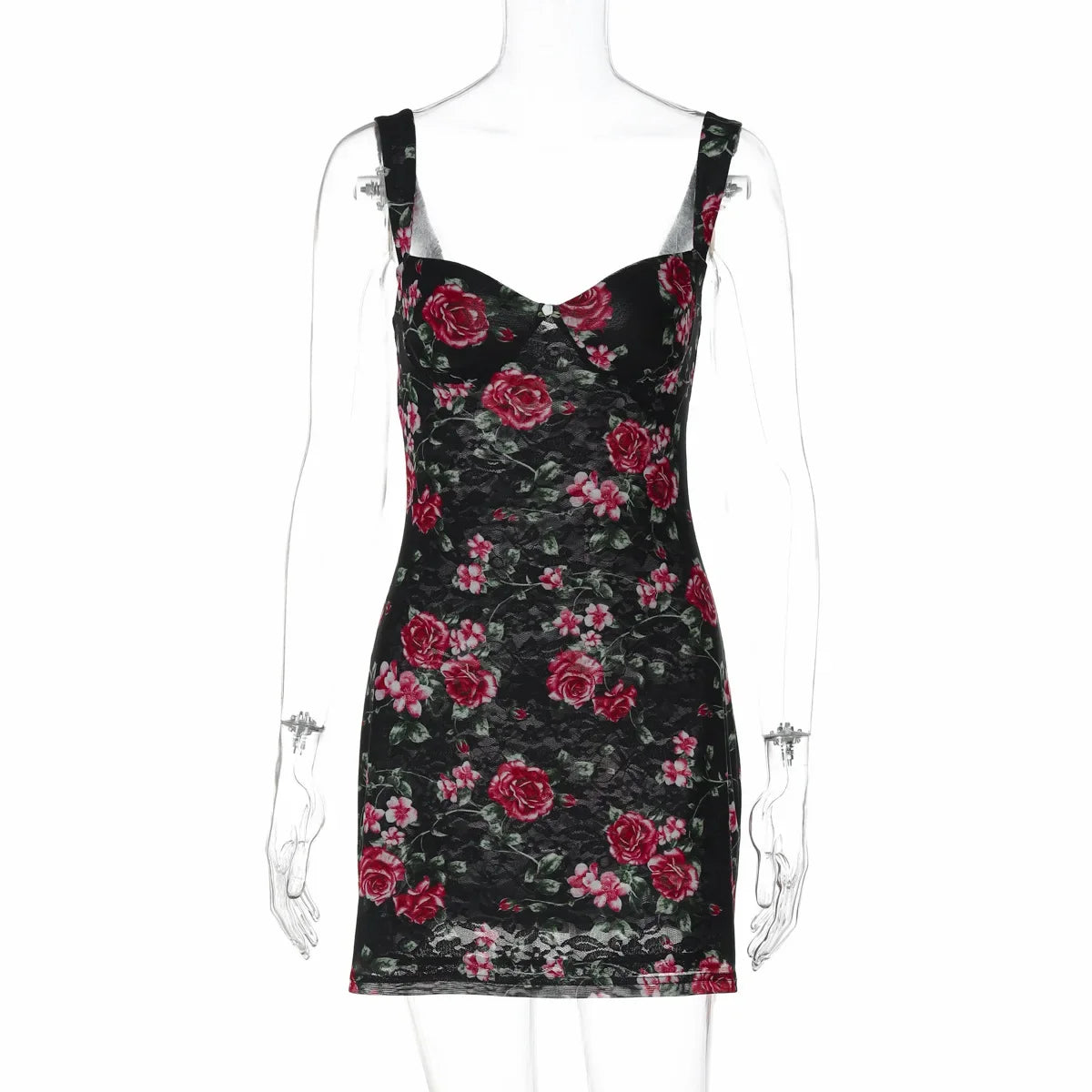 Aiertu  -  Fashion Sleeveless Floral Print Mesh Lace Dresses for Women 2026 Summer Spaghetti Strap Backless Bodycon Mini Party Club Dress Aiertu