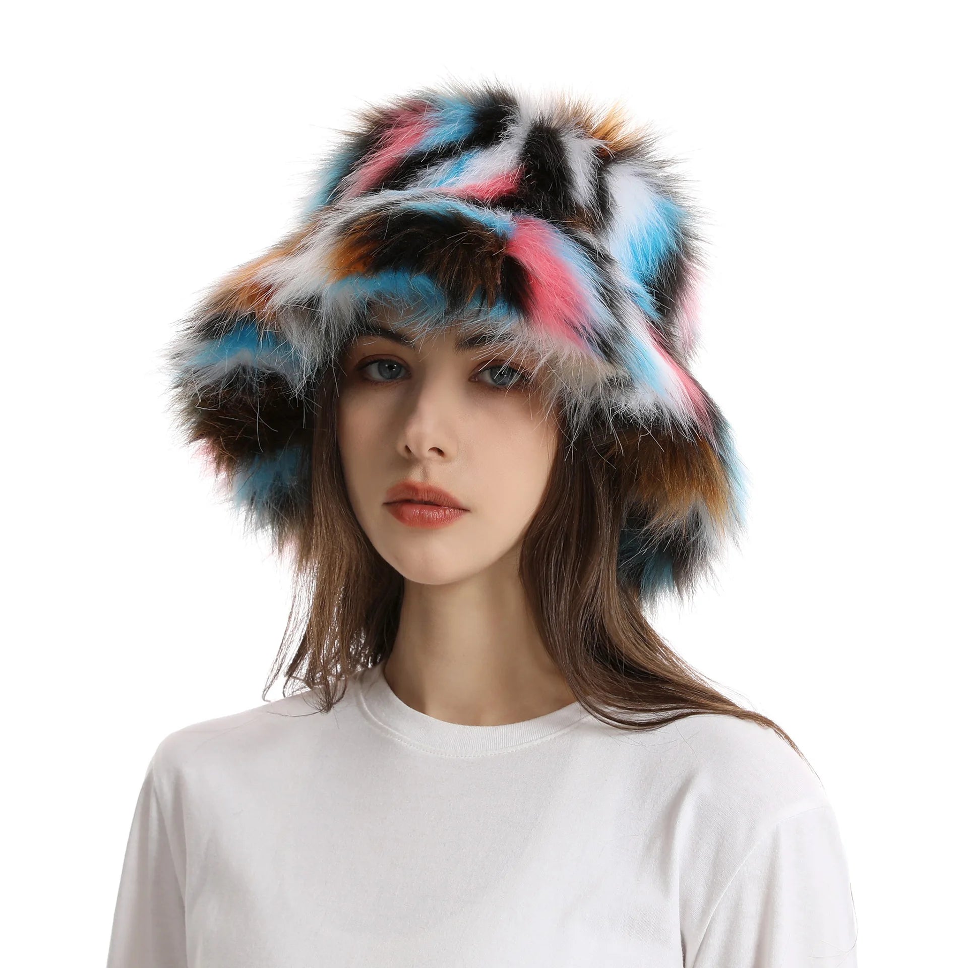 Aiertu  -  Winter Tie-dyed Bucket Hat Imitation Fur Y2k Warm Plush Bucket Hat Unisex Bucket Hat Gorros Invierno Mujer Aiertu
