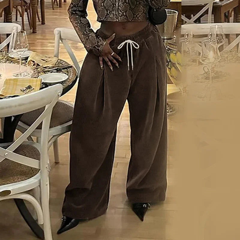 Aiertu  -  Casual Baggy Ruched Trousers Women High Waist Drawstring Wide Leg Pants 2025 New Spring Fall Harajuku Lolita Y2K Clothes Aiertu
