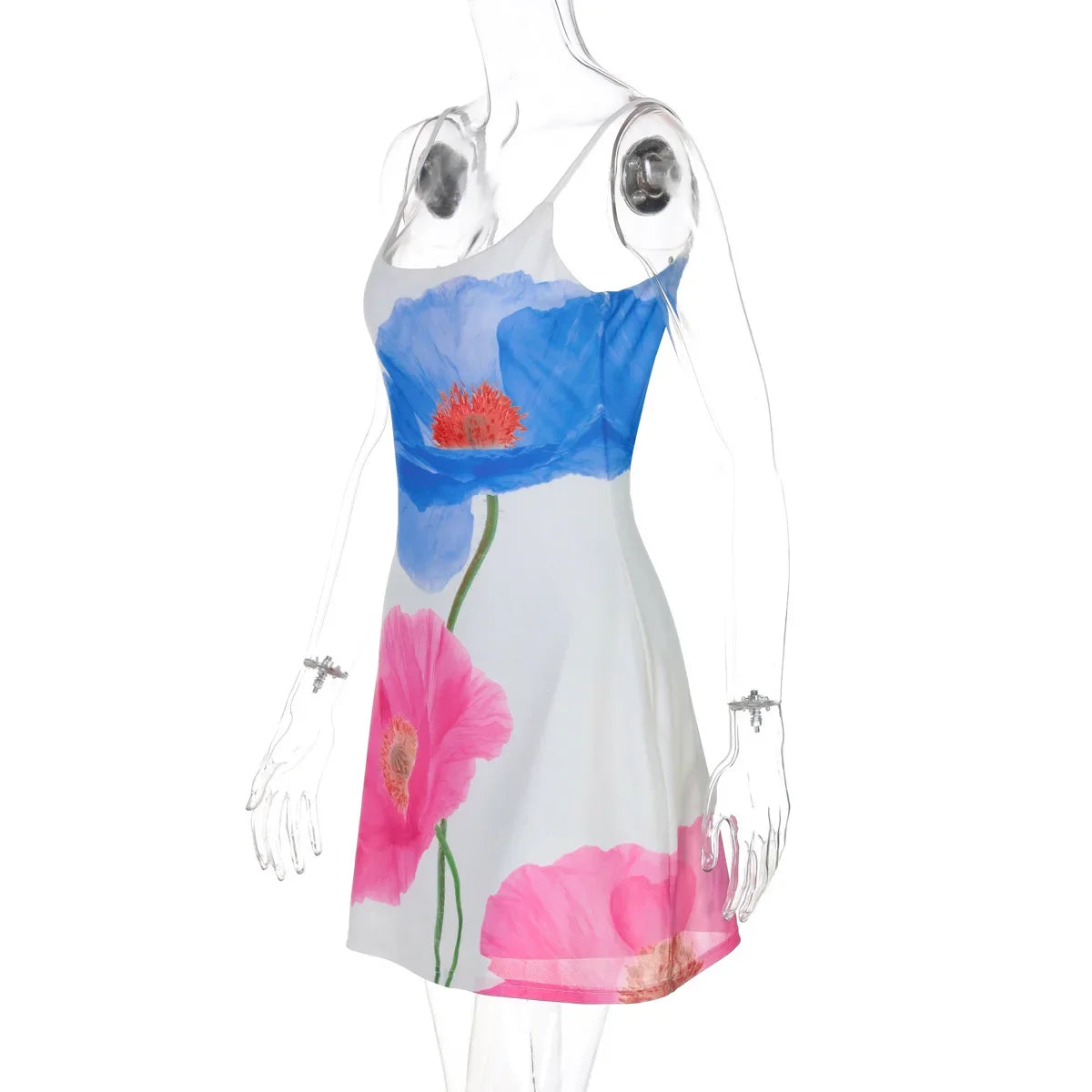 Aiertu  -  Woman Clothes Floral Print Mesh Slip Dress Y2K Streetwear 2026 Summer Lady Sleeveless Backless White Short Holiday Beach Dresses Aiertu