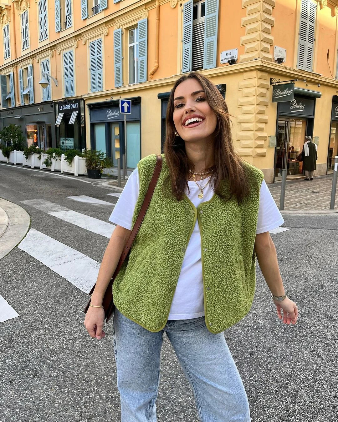 Aiertu  -  Solid Color Sleeveless Single Breasted Lamb Wool Jacket Women Loose V Neck Pocket Vest Coat Autumn Fashion High Street Outerwear Aiertu