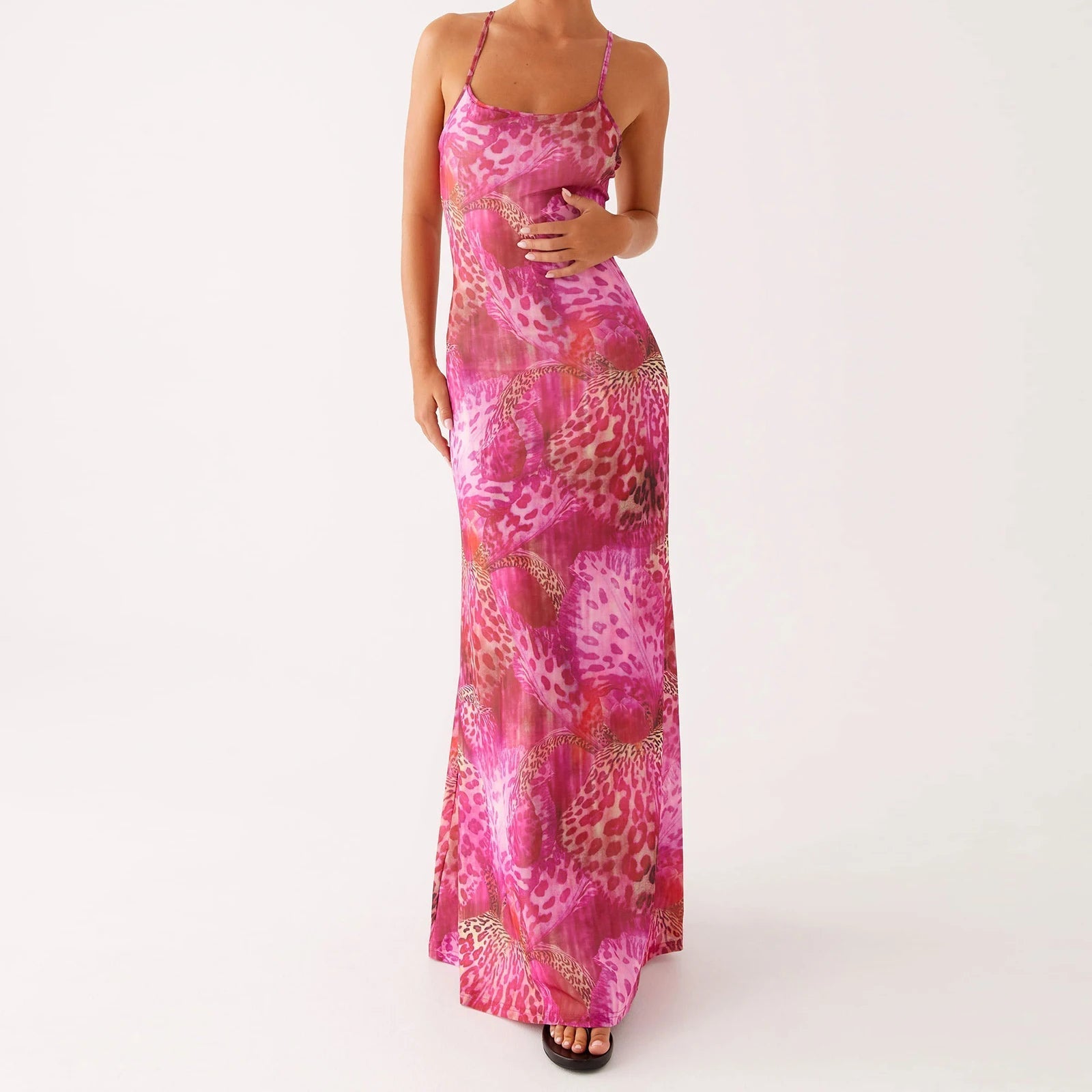 Aiertu  -  Women Floral Tube Maxi Dress with Scarf Sexy Strapless Backless Bodycon Long Dress Summer Mesh Cocktail Sundress Aiertu