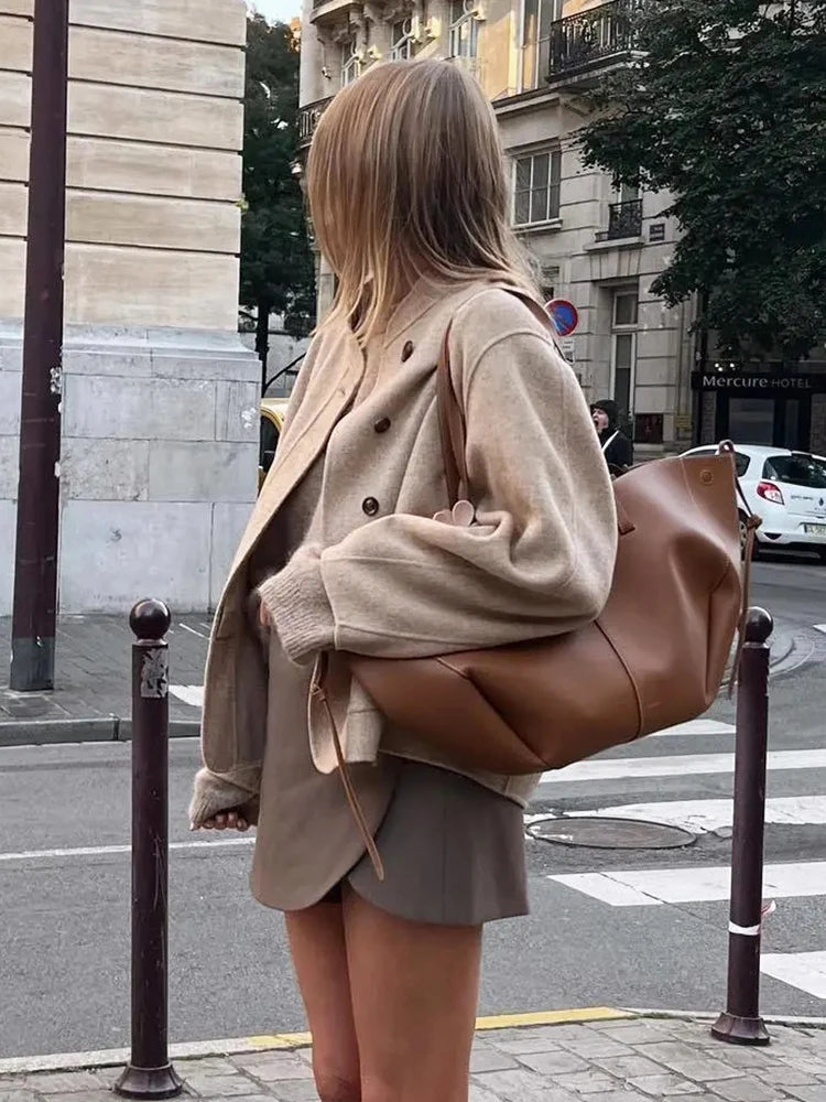 Aiertu  -  O Neck Single Breasted Apricot Women Winter Autumn New Coat Office Lady Short Thick Jacket Vintage Outerwear Loose Aiertu
