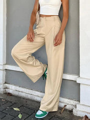 Aiertu  -Solid High Rise Tailored Pants aiertu