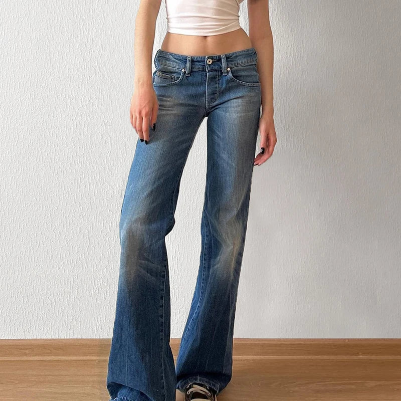 Aiertu  -  Y2K Blue Straight Jeans Korean Fashion Street Style Denim Pants Basic Casual Harajuku Slim Fit Trousers Spring Outfit Aiertu
