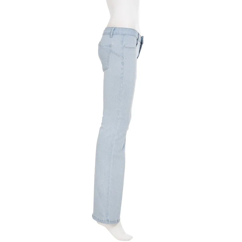 Aiertu  -  Low Rise Jeans 2000s Y2k Bottoms Flare Pants Summer Clothes for Woman Blue Denim Trousers P77-DG42 Aiertu