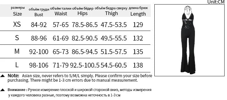 Aiertu  -  Women's Summer Full Length Flare Pants Jumpsuits 2025 Elegant Halter Backless Lace Patchwork Black Overalls Female High Street Aiertu
