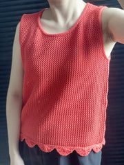 Aiertu  -  Knitted Tank Top in Red Sleeveless Round Neck Crochet Vintage Vest Ruffle Edging Tops 2024 New in Summer Woman Clothing Aiertu