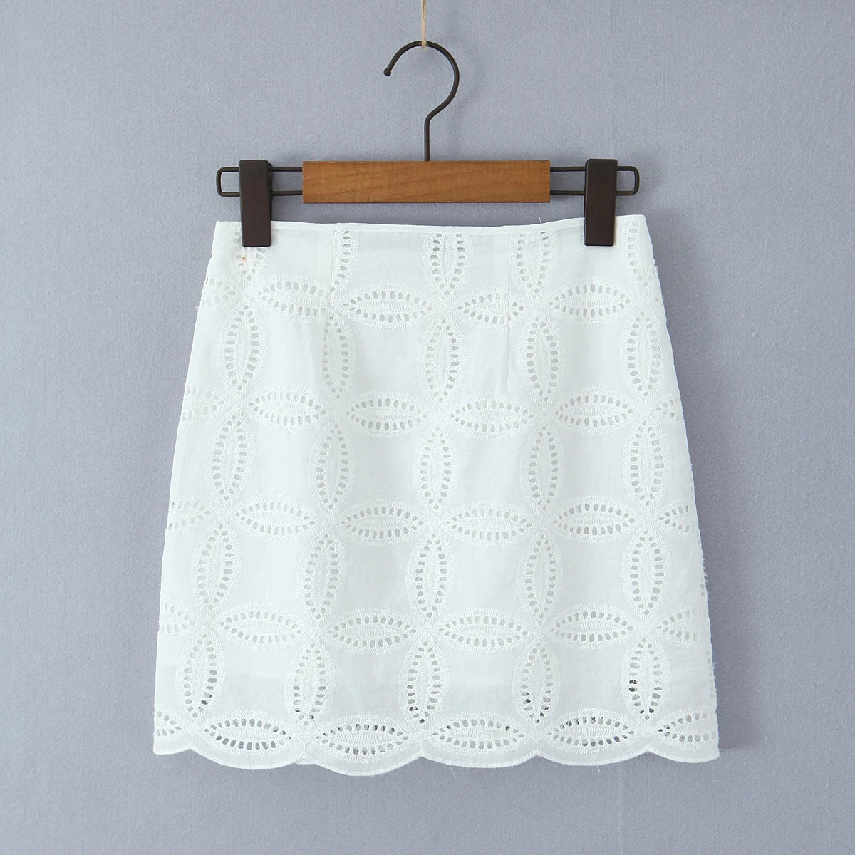 Aiertu  -  2 Pieces 1 Set 2025 Sexy Women White Embroidery Hole Loose Short Sleeve Shirt Back Zipper High Waist Package Hips Mini Skirts Aiertu