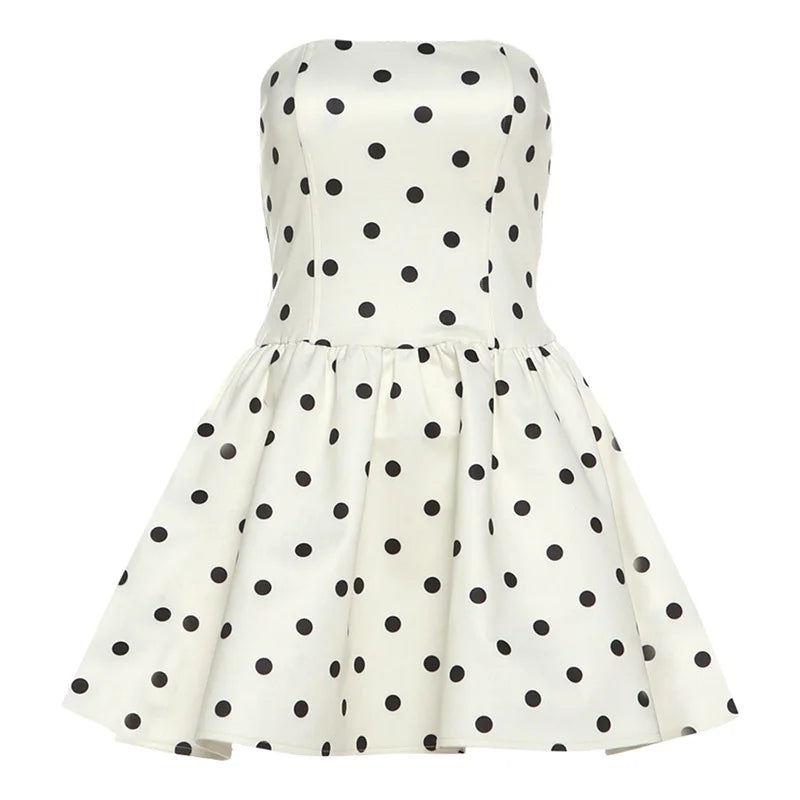 Aiertu  -  Fashion Wave Point Party Dress Women Strapless Backless Ruffle Hem A-line Mini Dresses Female 2025 Spring Summer Chic Lady Robe Aiertu