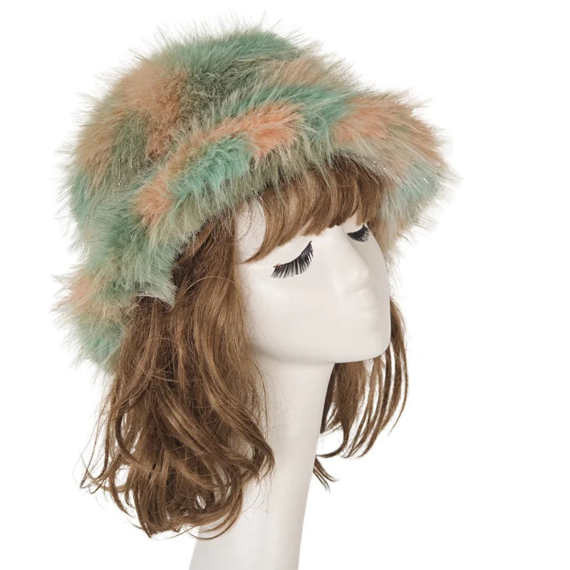Aiertu  -  New Autumn and Winter Plush Imitation Fox Fur Basin Hat Ski Hat Fisherman Hat Warm Fur Furry Imitation Fur Women's Hat Aiertu