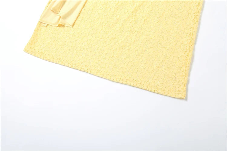 Aiertu  -  Elegant Irregular Hollow Dress Women Ruched Backless Knot Ribbon+Mesh Patchwork Bottoms Vacation Fashion Matching Suits Aiertu