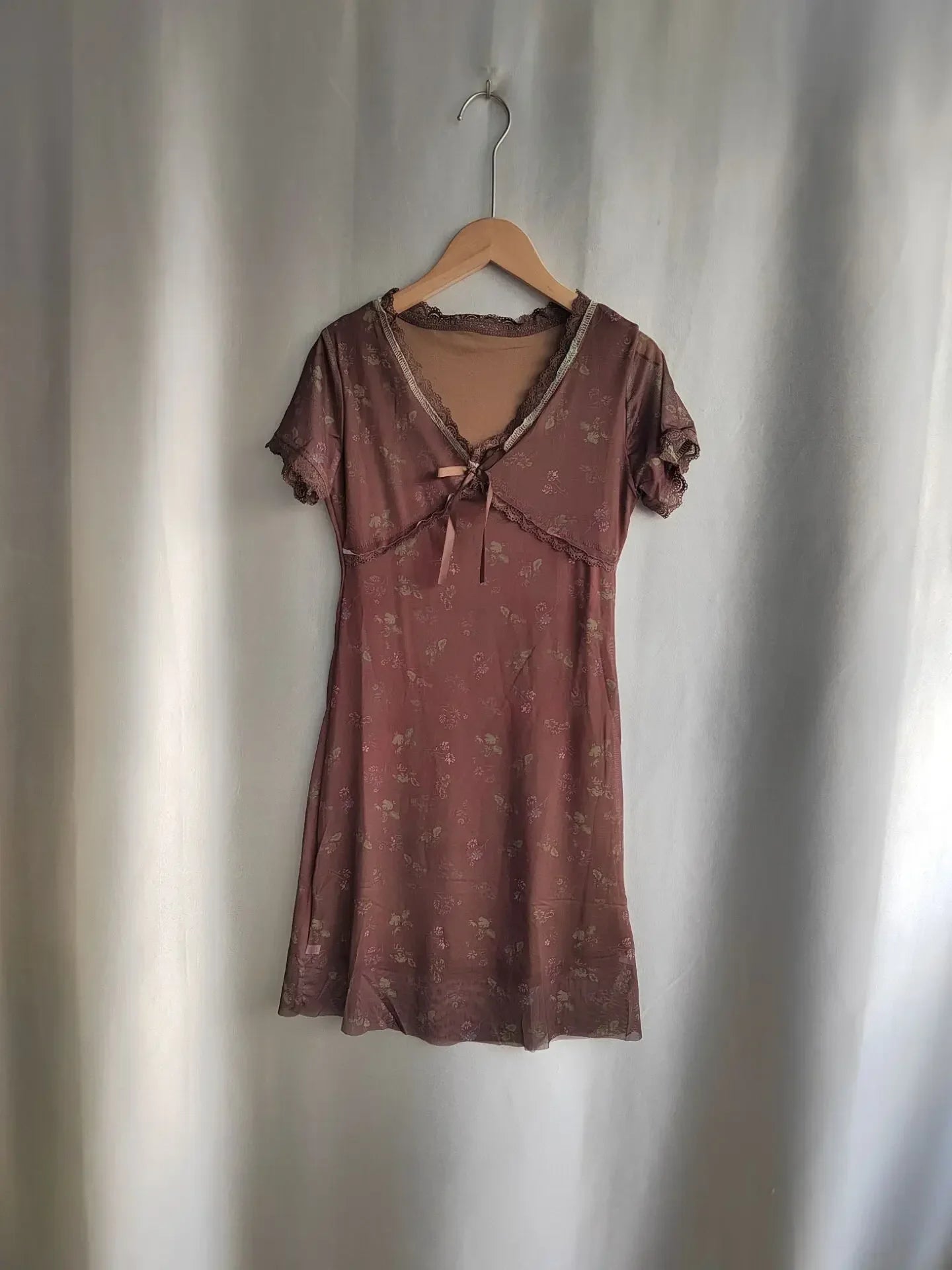 Aiertu  -  American Vintage Fairt Patchwork Lace V Neck Women Clothing High Street Flower Print Harajuku Dress Spliced Short Dresses Aiertu