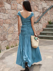 Aiertu  -  Sexy Deep V-neck Pleated Maxi Dress For Women Elegant Fashion Backless Slim Fit Solid Color Sexy Holiday Birthday Dress Aiertu