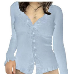 Aiertu  -  French Elegant Patchwork Lace Buttons Women Sweatshirts American Vinateg Popular Slim Knitted Cardigan Y2k Aesthetic Clothes Aiertu