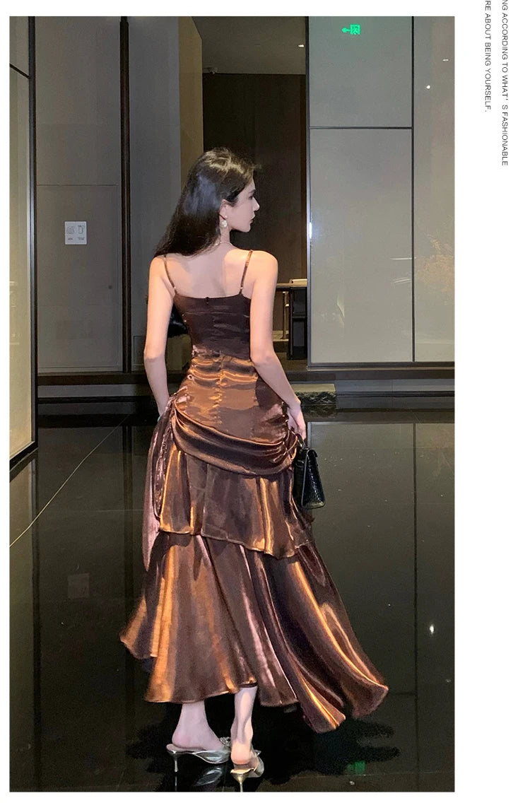 Aiertu  Vintage Long Dress Women Party Prom Sexy Spaghetti Strap Maxi Dresses Elegant Ruffles Robe Summer Korean Bodycon Vestidos Aiertu