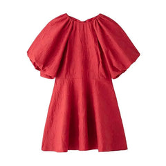 Aiertu  -  Women Red Puff Short Sleeve Mini Dress for Women Summer O-Neck Back Lace up High Street Evening Party Vestidos Aiertu