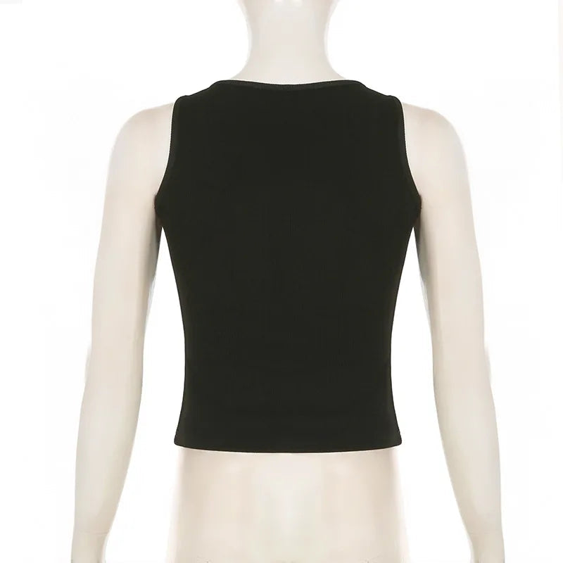 Aiertu  -  Dark style retro printed vest top round neck slim pullover sleeveless knitted top for women summer Aiertu