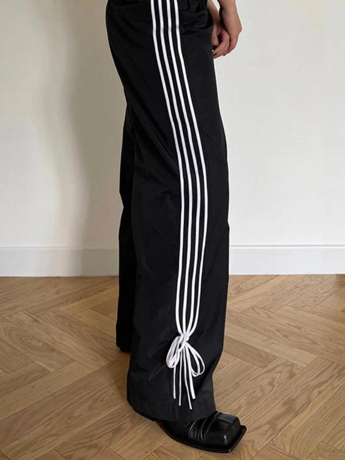 Aiertu  -  Low Rise Piping Detail Wide Leg Pants Aiertu