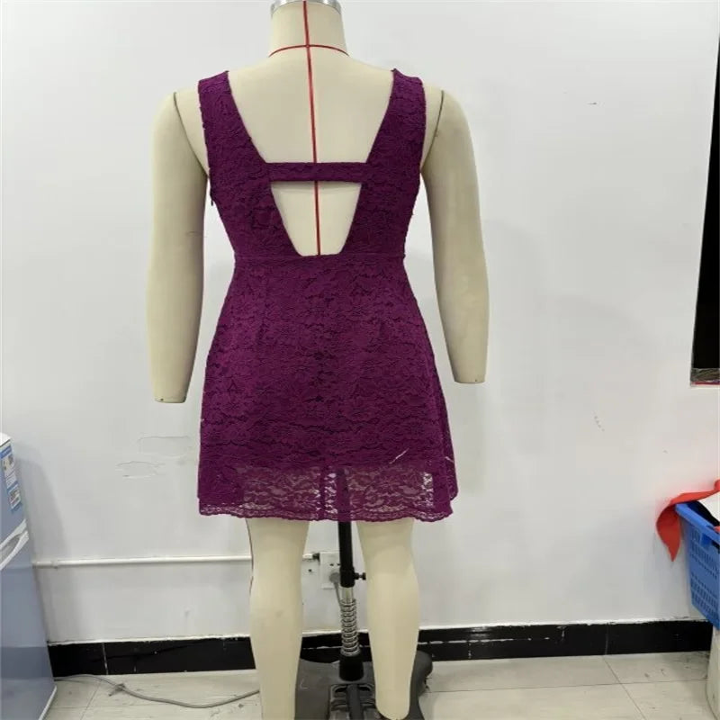 Aiertu  -  High-end lace short suspender dress for women summer new French style pure desire sexy backless A-line skirt Aiertu
