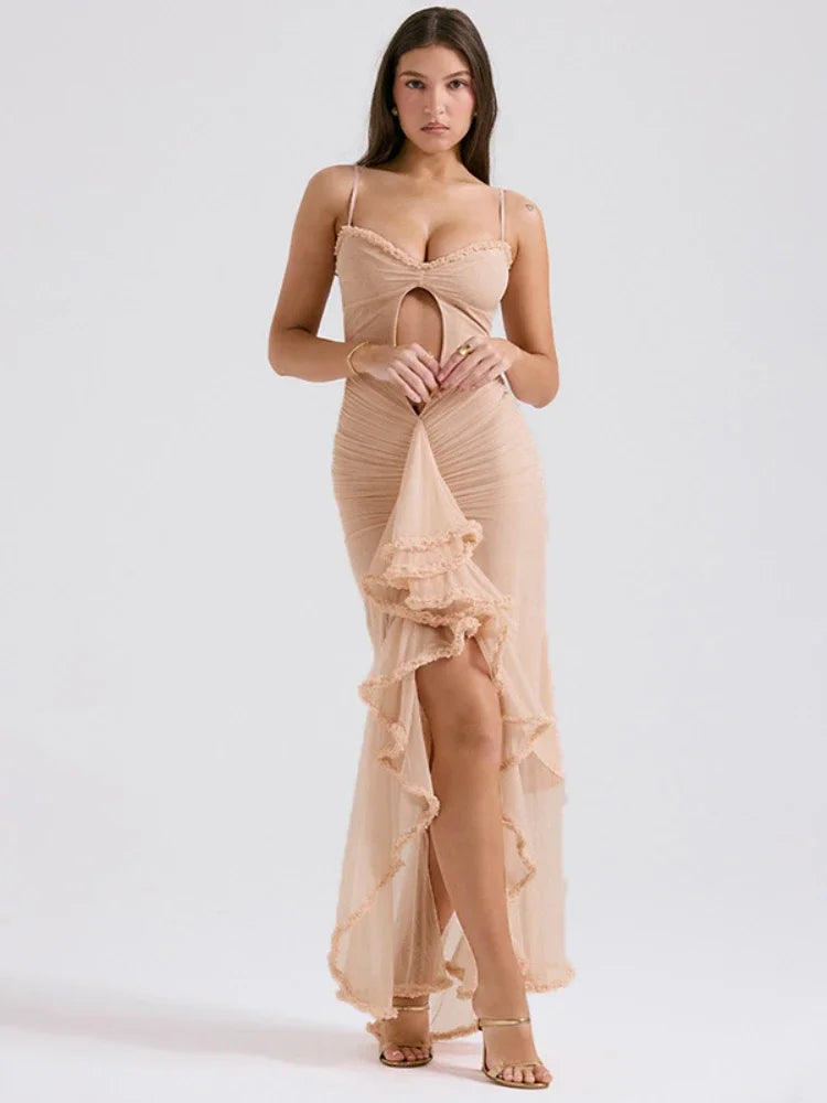 Aiertu  -  Blue Long Party Dress Summer Sexy Spaghetti Straps Hollow Out Bodycon Dresses Women Ruffles Irregular Evening Wedding Dress 2026 Aiertu