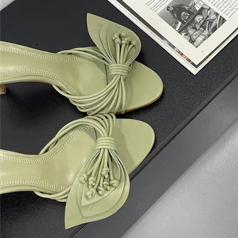 Aiertu  -   New Fashion Open Toe Narrow Band Butterfly-kont Thin Heels Women Slippers Summer Party Dress Slides Shoes Aiertu