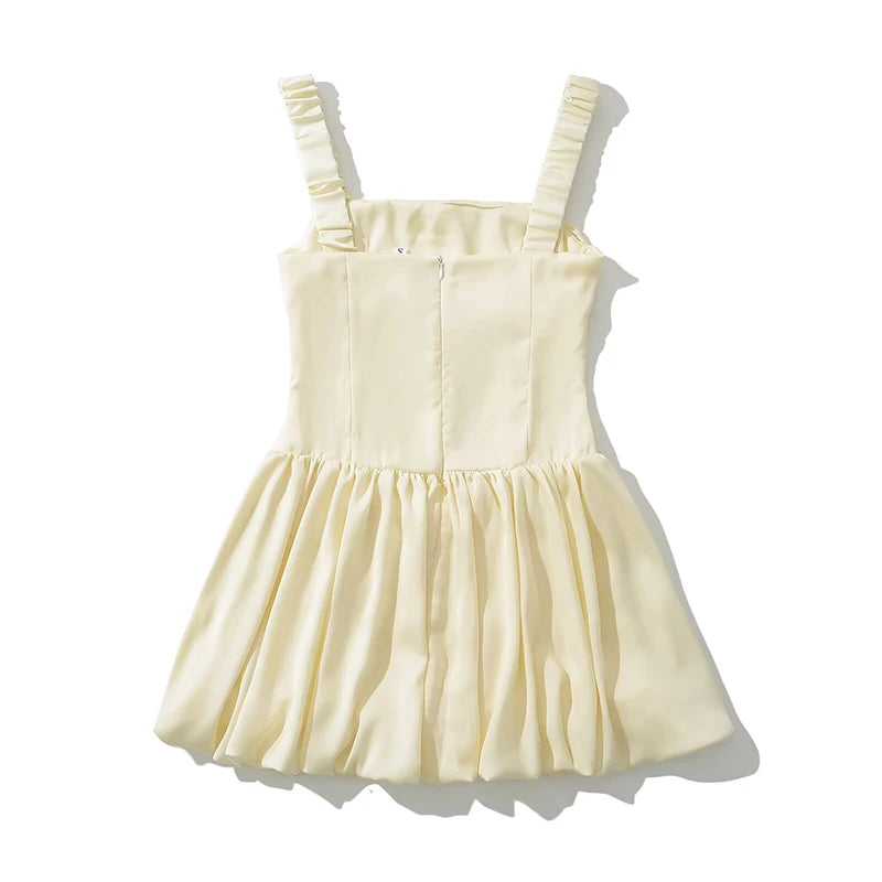 Aiertu  -  Sweet Women Sexy Low Waist Pleated Hem Satin Tank Mini Dress Summer Female Birthday Party Dresses Holiday Robe Aiertu