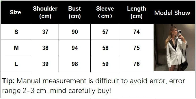 Aiertu  -  party look snspos Chic Women White Slim 2 Bittons Suit Jacket Elegant Black Lapel Collar Full Sleeve Formal Coat Lady Spring Highstreet Outwear Aiertu