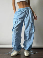Aiertu  Y2k Aesthetic Streetwear Cargo Pants Women American Retro Harajuku Casual Solid Baggy Trousers Oversized Sweatpants Aiertu
