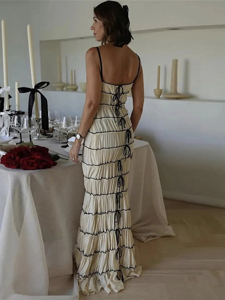 Aiertu  -  Elegant Pleated Lace Up Spaghetti Strap Dress For Women Backless Summer Beach Vacation Camisole Maxi Dress Female Fashion Aiertu