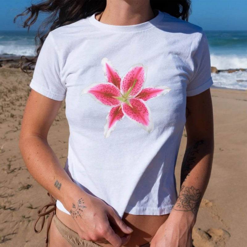Aiertu  y2k Crop Top Women Baby Tee Floral Print Round Neck Short Sleeve T Shirt Fairycore Aesthetic 2000s Clothes Streetwear Aiertu