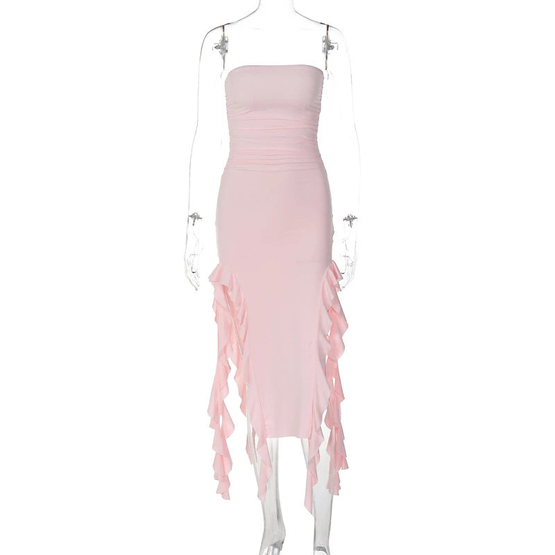 Aiertu Sexy Tassel Fairy Dress Aesthetic Tube Tops Summer Irregular Midi Dresses Elegant Beach Party Outfits Women's Robe Vestidos Aiertu