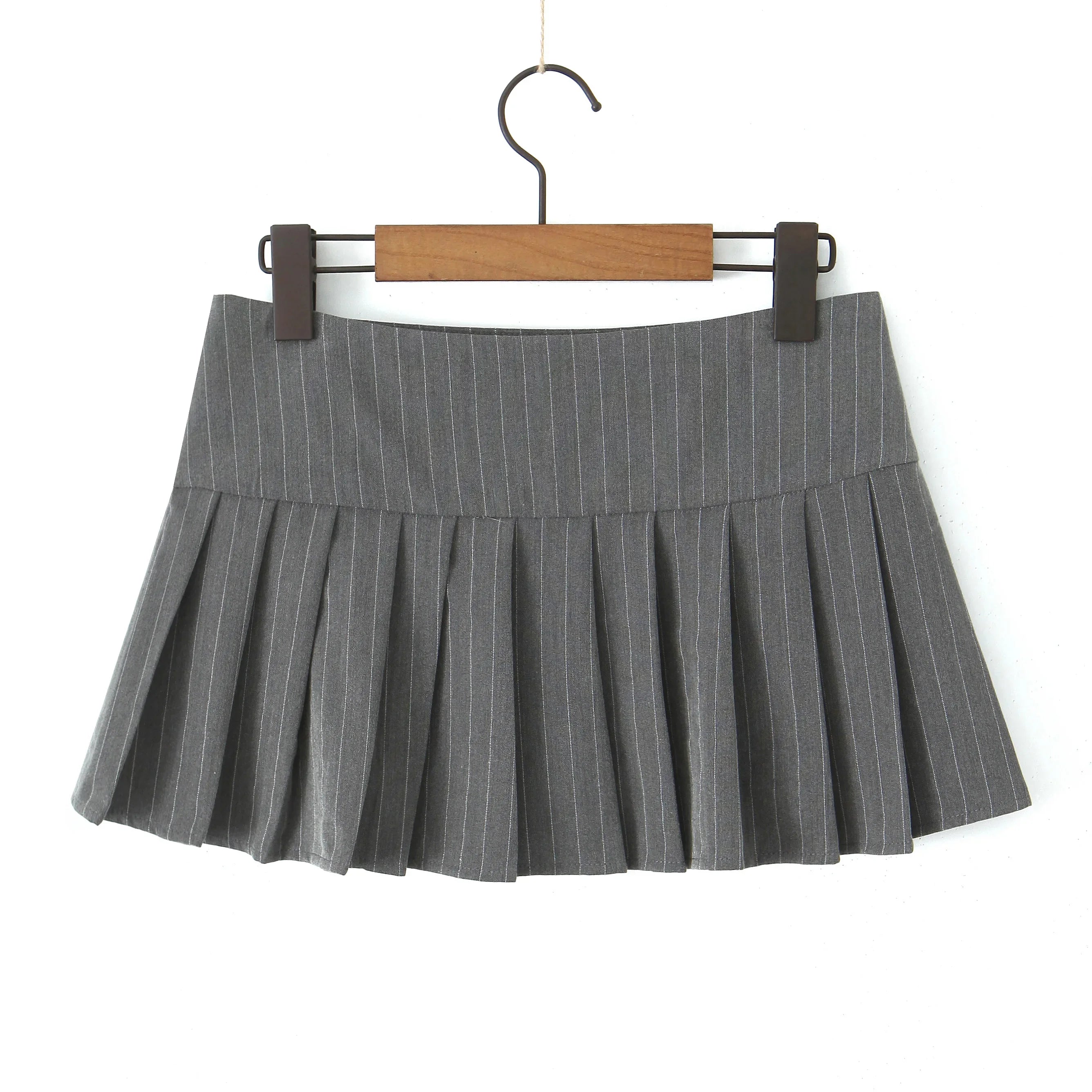 Aiertu  -  party look snspos Y2K Grey Striped Print Side 3 Buttons Pleated Mini Skirt Sexy Low Waist Short Skater Skirts Aiertu
