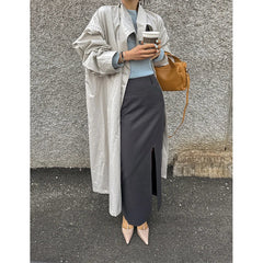 Aiertu  -  Elegant Striped Midi Skirt Women Fashion Sexy Slit Suit Wrap Skirts Summer Office Ladies Korean Split Slim Pencil Skirt Aiertu