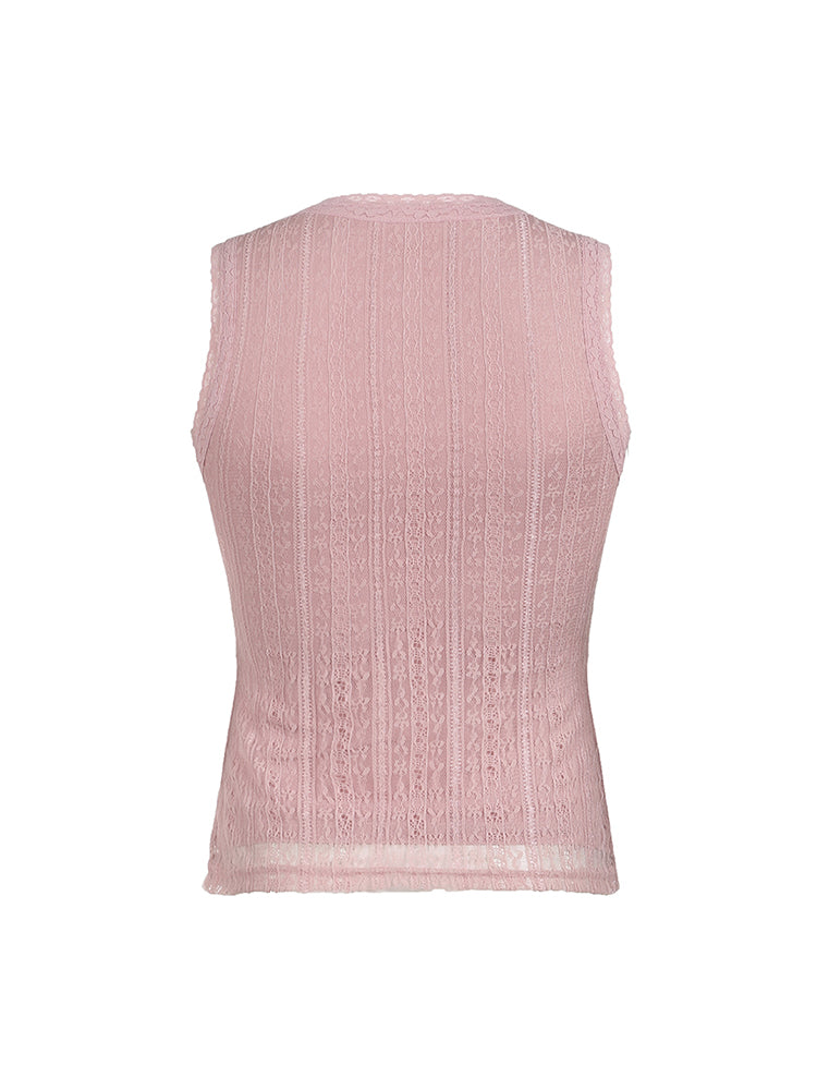 Aiertu - summer inspo Pink Sweet Slim Sleeveless V Neck Cute Y2K Lace Vest Top Women 2000s Kawaii Clothes Aiertu