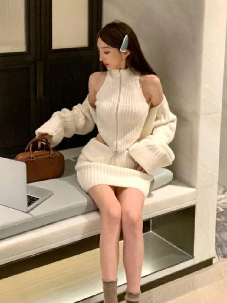 Aiertu Elegant Knitted Clothing 3 Piece Set Casual Short Cardigan + Slim Vest + Sexy Y2k Mini Skirt Korean Fashion Suit  Winter Aiertu