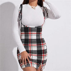 Aiertu  Fashion Women Dress Check Dog Tooth Frill Ruffle Pinafore High Waist Bodycon Party Mini Dress Holiday Casual Slim Dress vestidos Aiertu