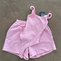 Aiertu  -  Women's Fashion Jumpsuit Set Leisure Solid Color Holiday Home Sexy Sleeveless Camisole Rompers+Shorts Tracksuit Y2k Outfits Aiertu