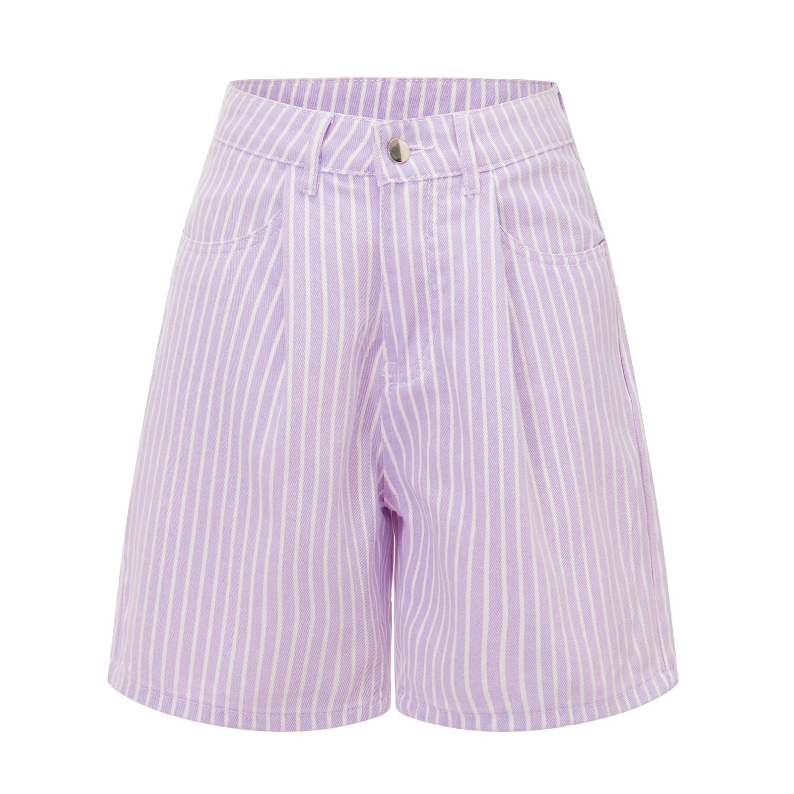 Aiertu  -  Women's Summer Casual Denim Shorts Knee Length Wide Leg Loose Striped Print Shorts for Daily Wear Aiertu