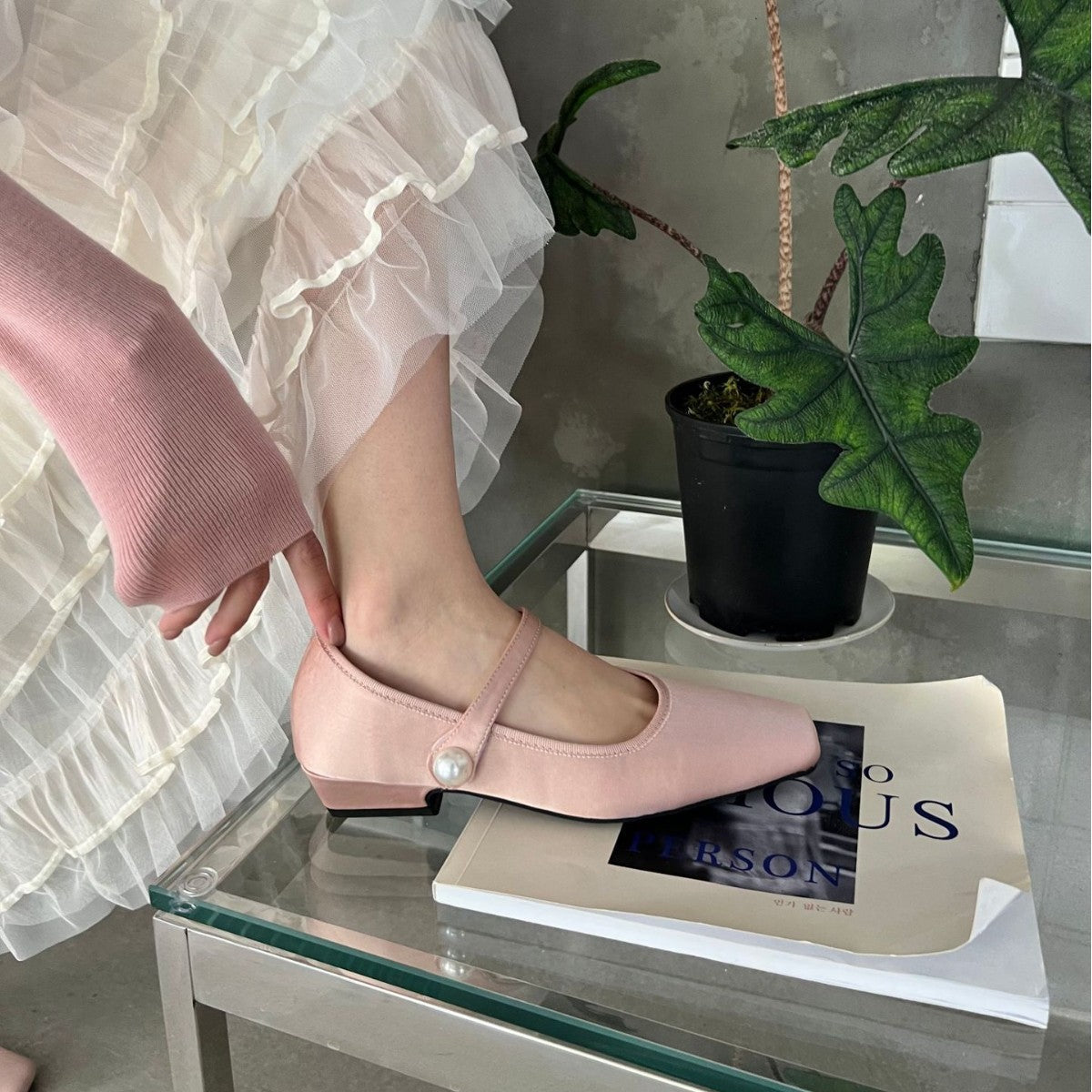 Aiertu  Shallow Mouth Hoof Heels Silk Rubber Med PU Shallow Mouth Silk Hoof Heels Med Rubber Aiertu
