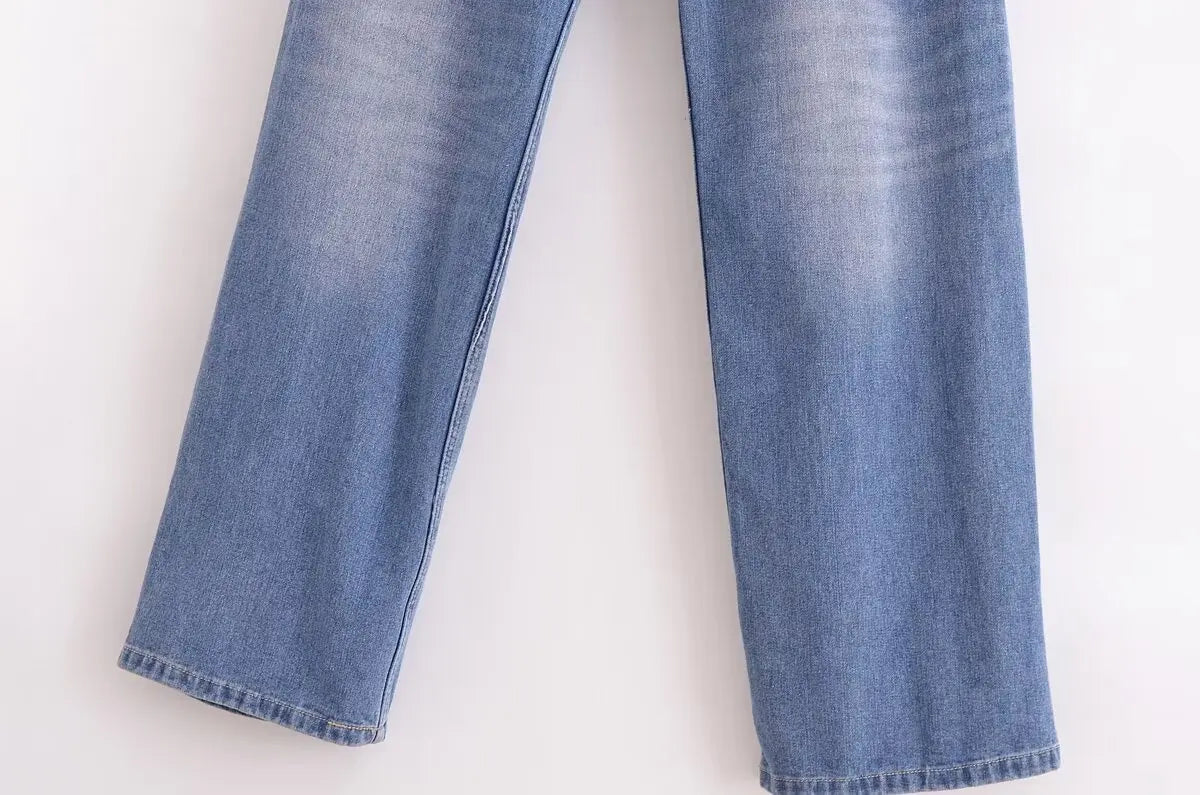Aiertu  -  American hot girl mid-waist straight jeans women's spring and autumn new loose slim mopping pants Aiertu