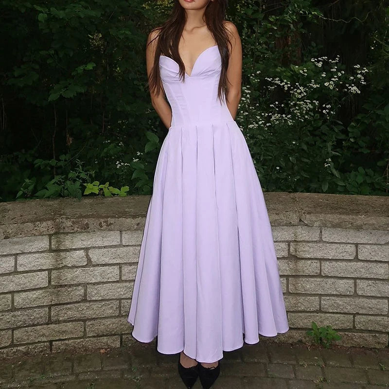 Aiertu  -  Elegant Sleeveless Solid Color Long Dress Fashion Hight Waist Slim Pleated Party Dress Women Sexy Sheath Backless Evening Dress Aiertu